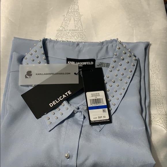 Karl Lagerfeld Paris Pearl Collar Blouse - Picture 14 of 15